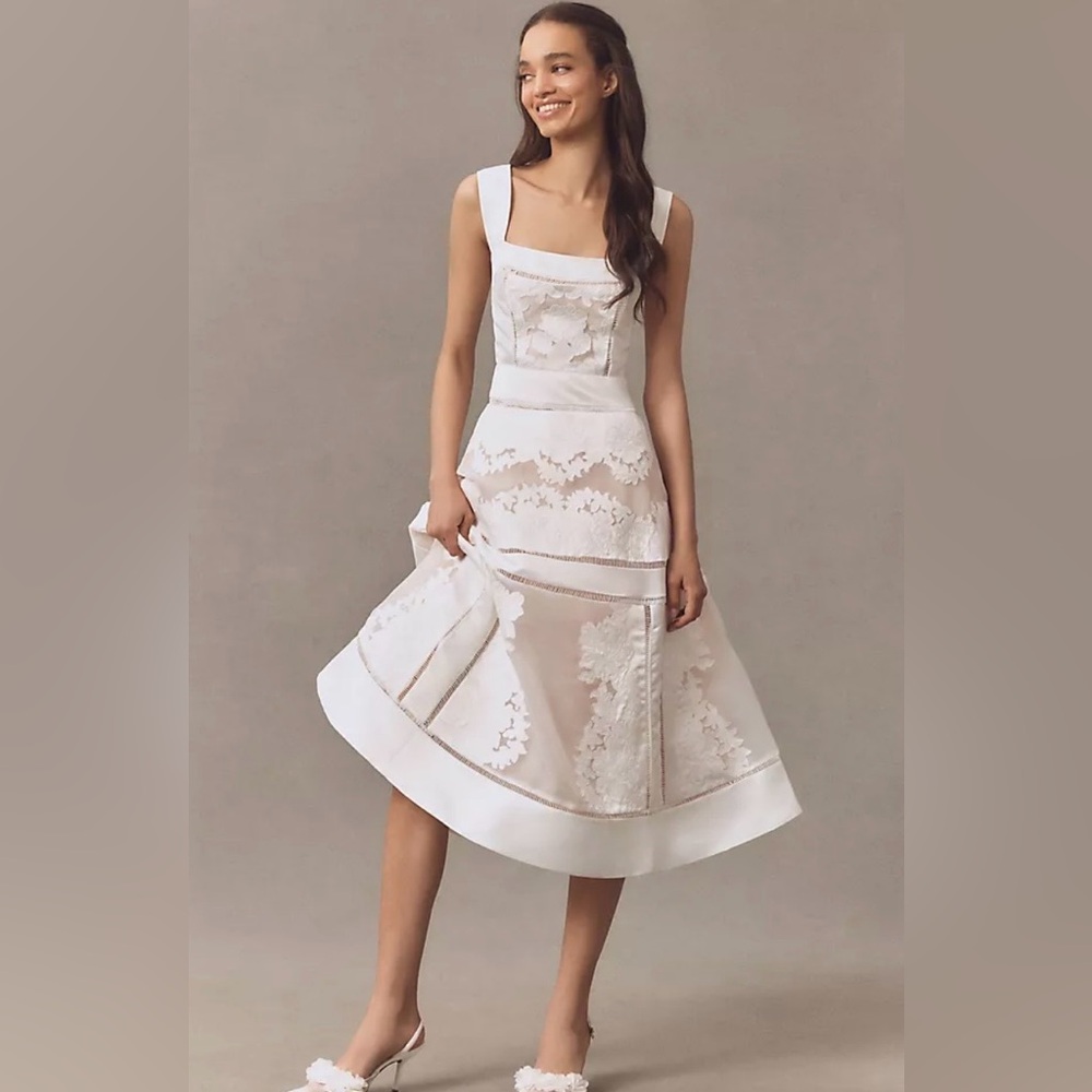 BHLDN Ivory Lace Panel Midi Dress